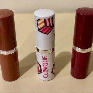 Clinique Lipstick Trio Featuring White Decorative Tube and Brown & Burgundy Caps